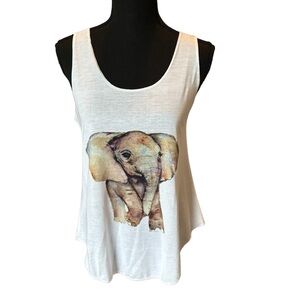 NWOT White Tank Top with Elephant Print, size small